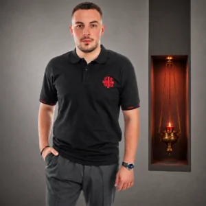 Tricou Polo Ortodox SACRAL | Brodat Iisus Hristos Biruitorul IC XC NI KA | Bumbac USA 240g
