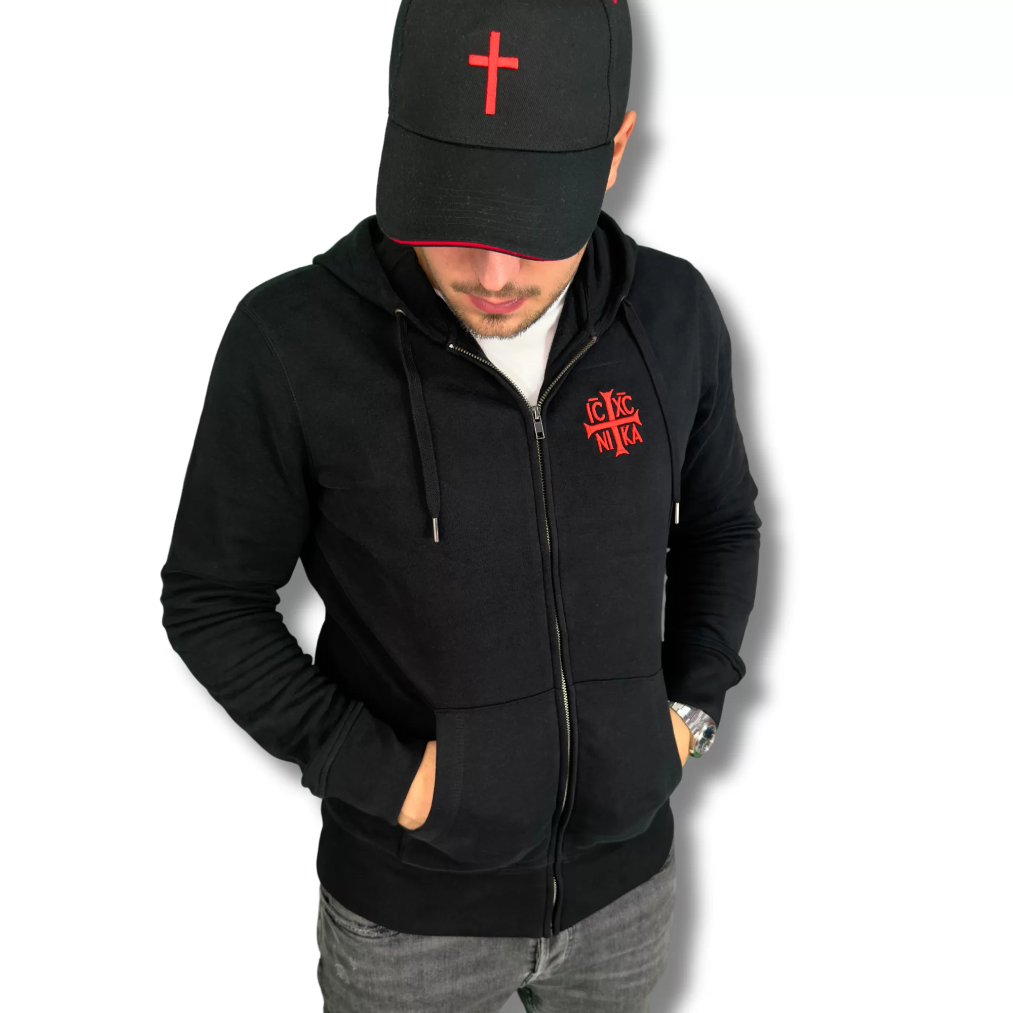 Hanorac SACRAL, Brodat Ortodox Religios cu Semnul Sfintei Cruci, IC XC NI KA, Bumbac Inelat si Pieptanat