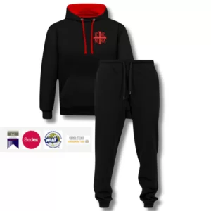 Trening SACRAL, Negru Rosu, Brodat Ortodox Religios cu Semnul Sfintei Cruci, IC XC NI KA, Bumbac Cerificat