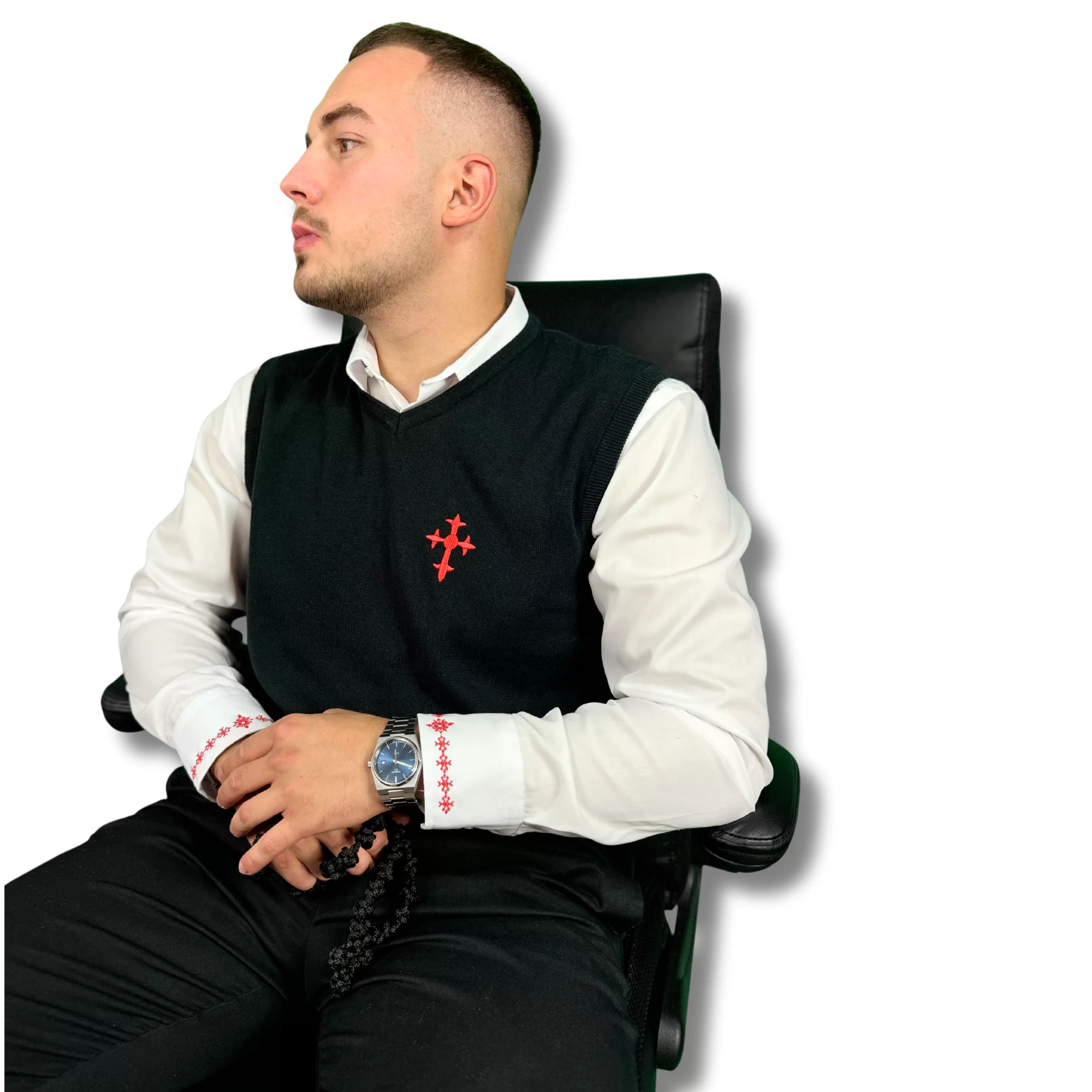 Vesta Business 100% Bumbac, SACRAL, Brodata Ortodox Religios cu Semnul Sfintei Cruci