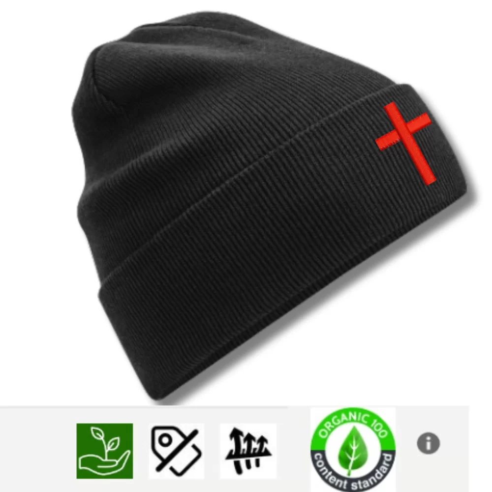 Caciula cu Bata SACRAL, Brodata Ortodox, Religioasa cu Sfanta Cruce, din Bumbac Organic