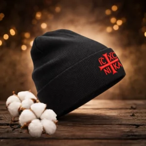 Fes Bumbac Organic SACRAL, Brodata Ortodox, Monograma Iisus Hristos