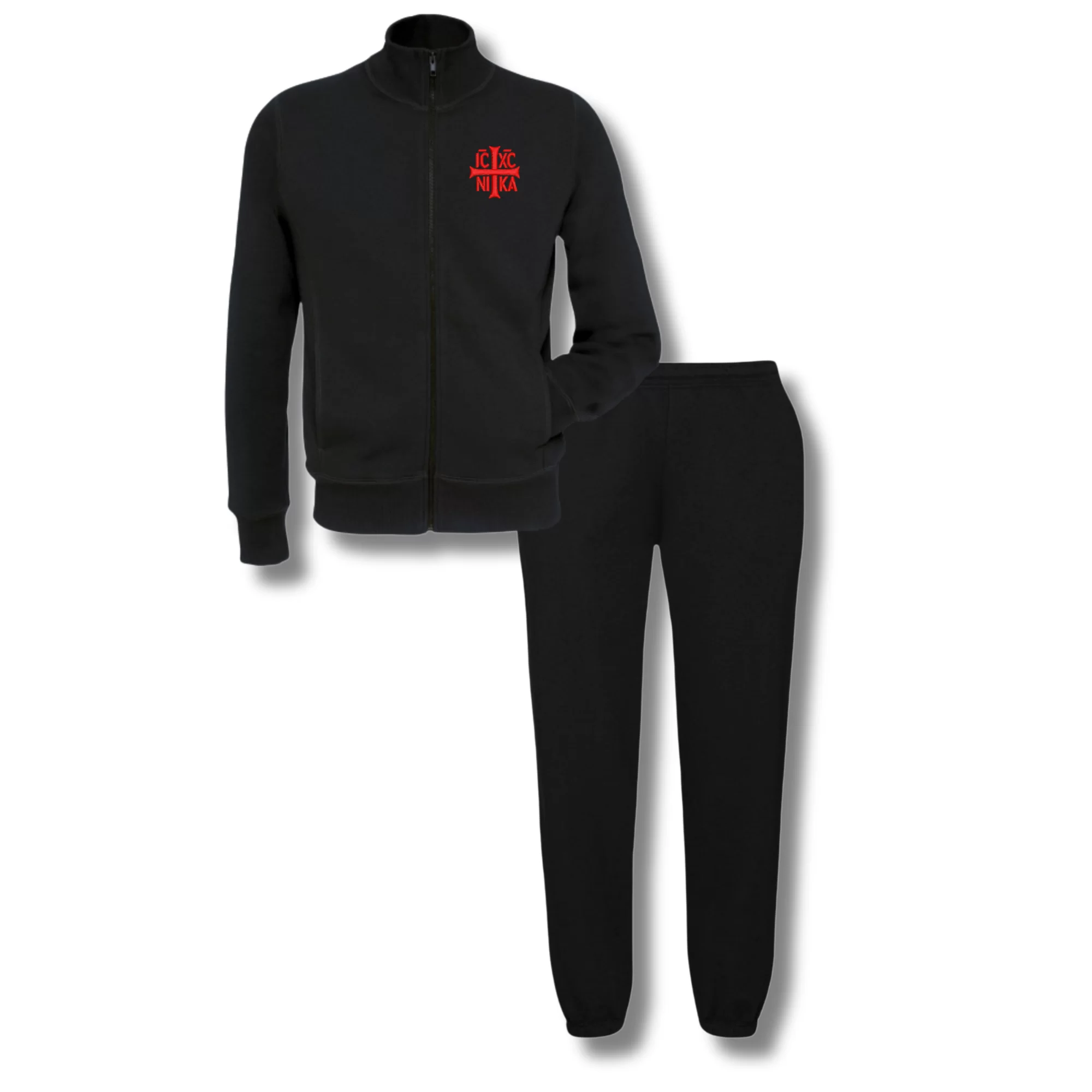 Trening fara Gluga, SACRAL, Brodat Ortodox Religios cu Semnul Sfintei Cruci, IC XC NI KA, Bumbac Pieptanat