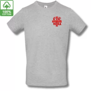 Tricou SACRAL Gri Brodat Ortodox Religios cu Semnul Sfintei Cruci IC XC NI KA, din Bumbac Premium