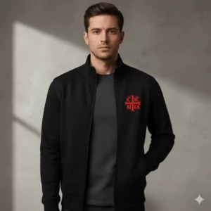 Bluza Trening SACRAL, Brodata Ortodox Religios cu Semnul Sfintei Cruci, IC XC NI KA, Bumbac Inelat si Pieptanat