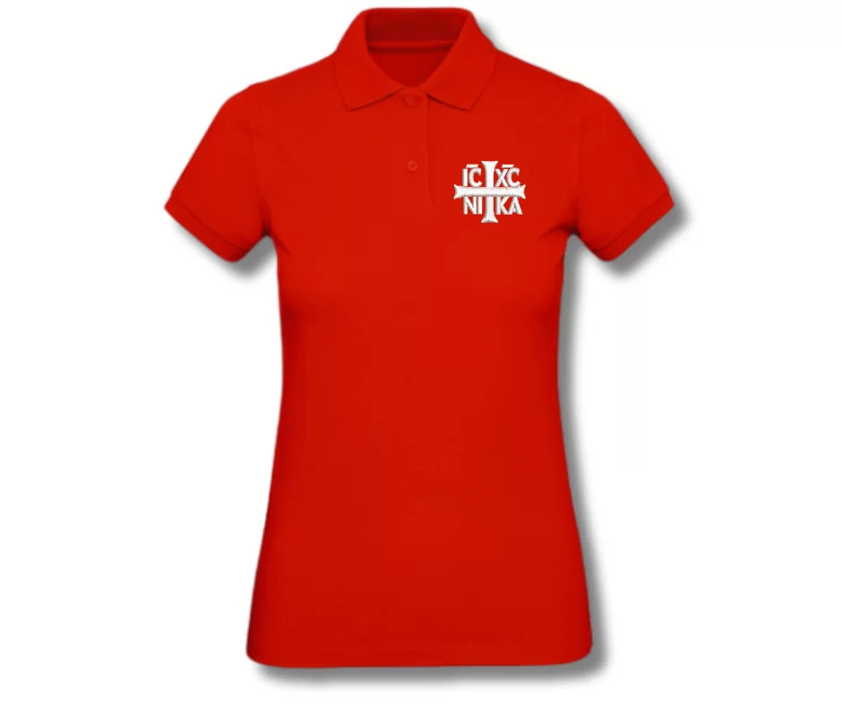 Tricou Dama - Polo Rosu - Bumbac Organic - IC XC