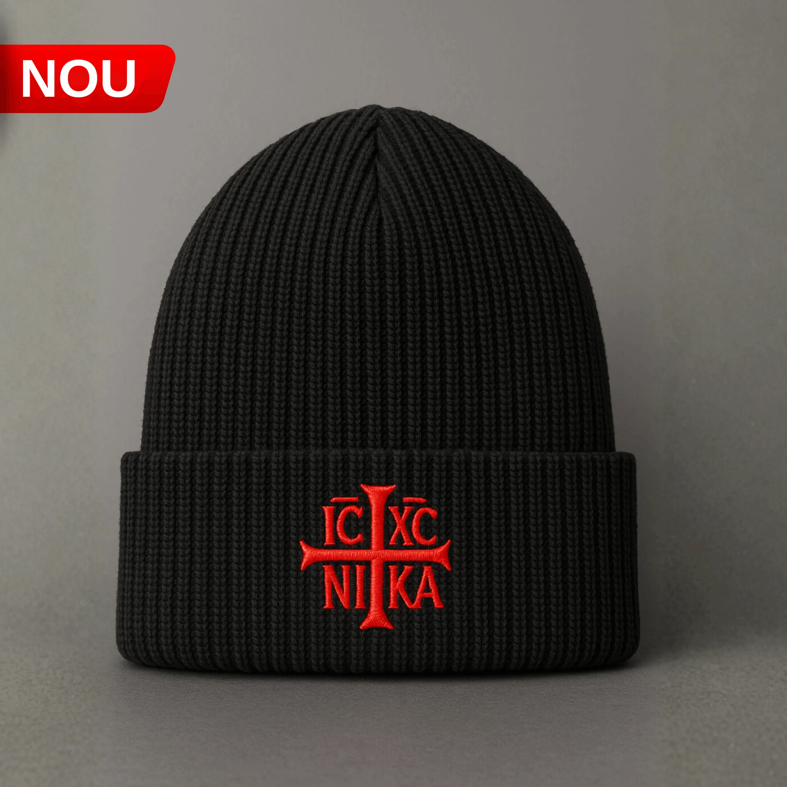 Caciula, Impletita SACRAL, Brodata Ortodox, Religioasa cu Sfanta Cruce, IC XC NI KA, Fabricat in Romania