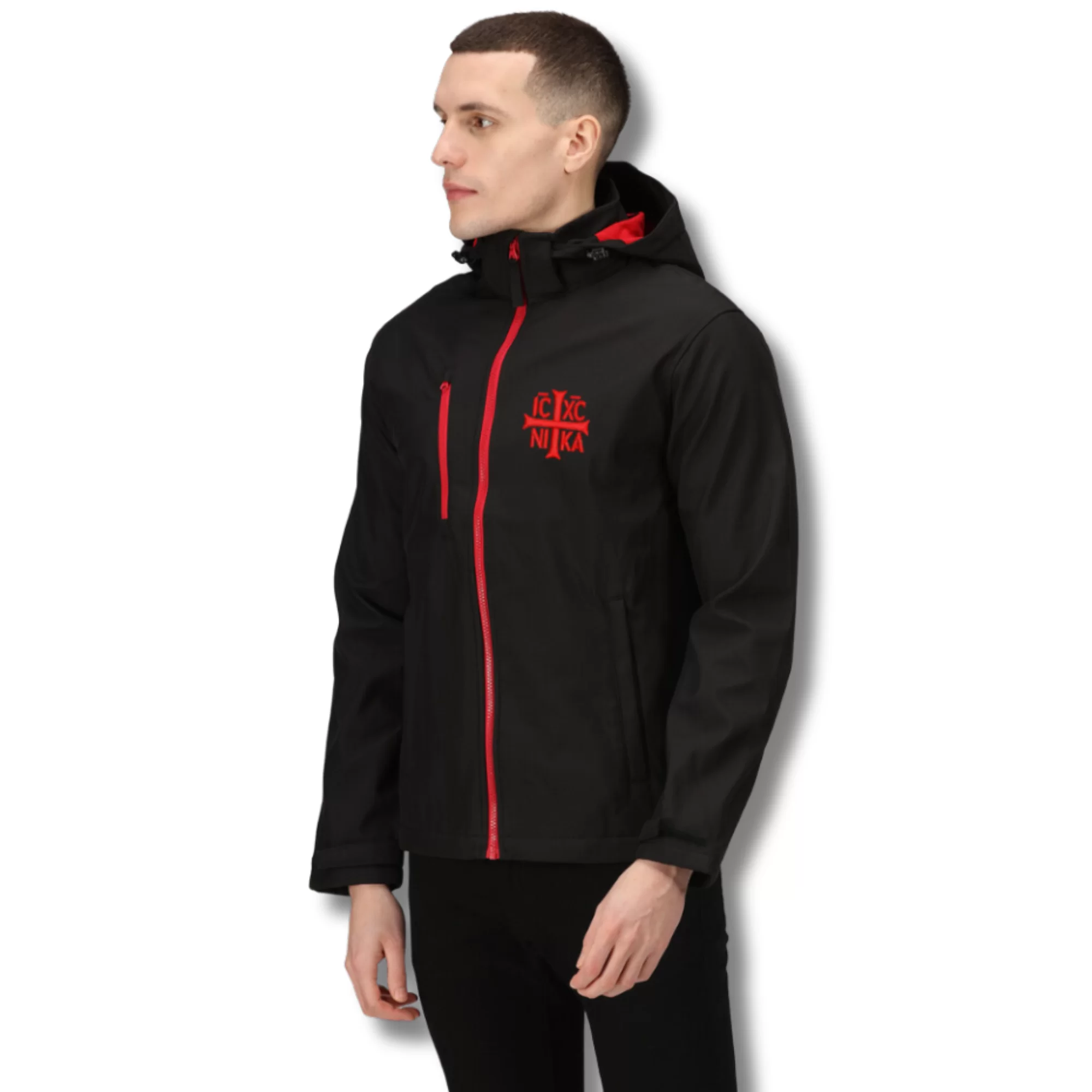 Geacă Profesional Sacral Brodata Ortodox Religios cu Sfanta Cruce, IC XC NI KA -Impermeabil / Antivant