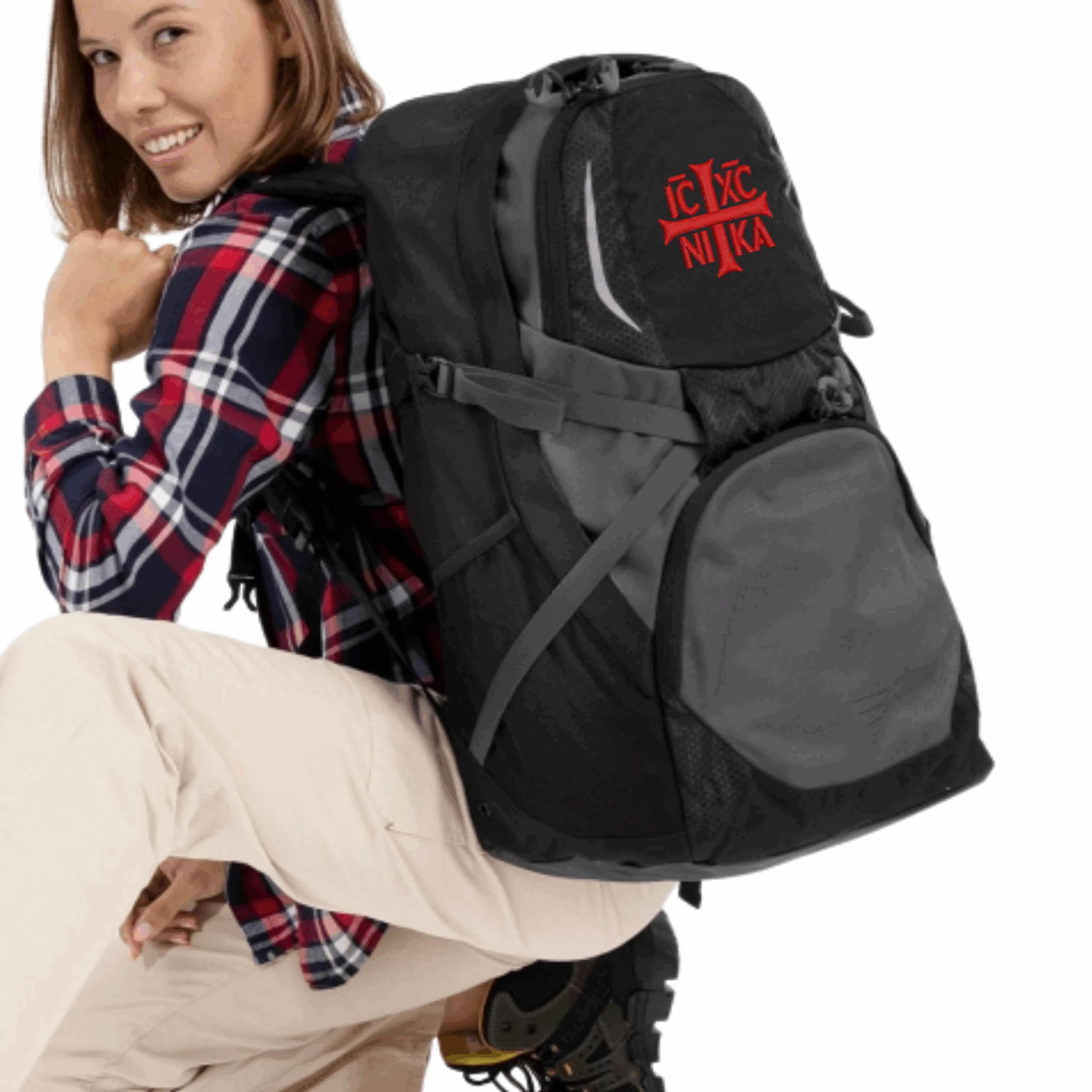 Rucsac Sacral Brodat Ortodox Religios cu Sfanta Cruce IC IX NI KA, Pelerinaje - 50 litri