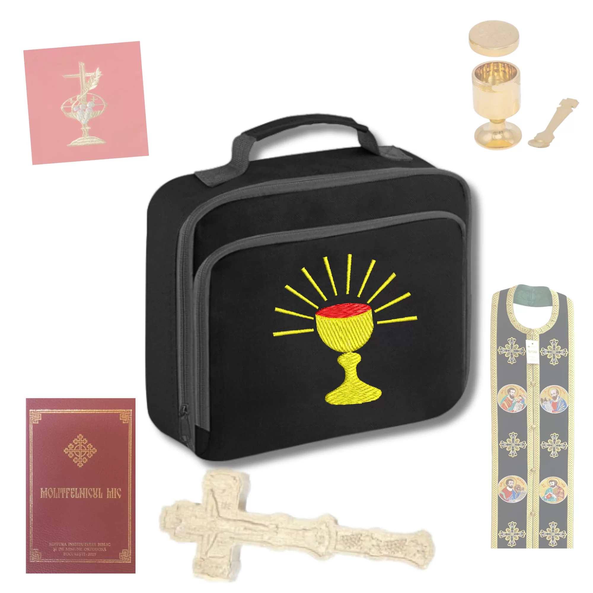 Geanta Preoti Mica, Sacral, Sfanta Impartasanie, Brodata Ortodox Religios cu Sfanta Cruce IC XC NI KA
