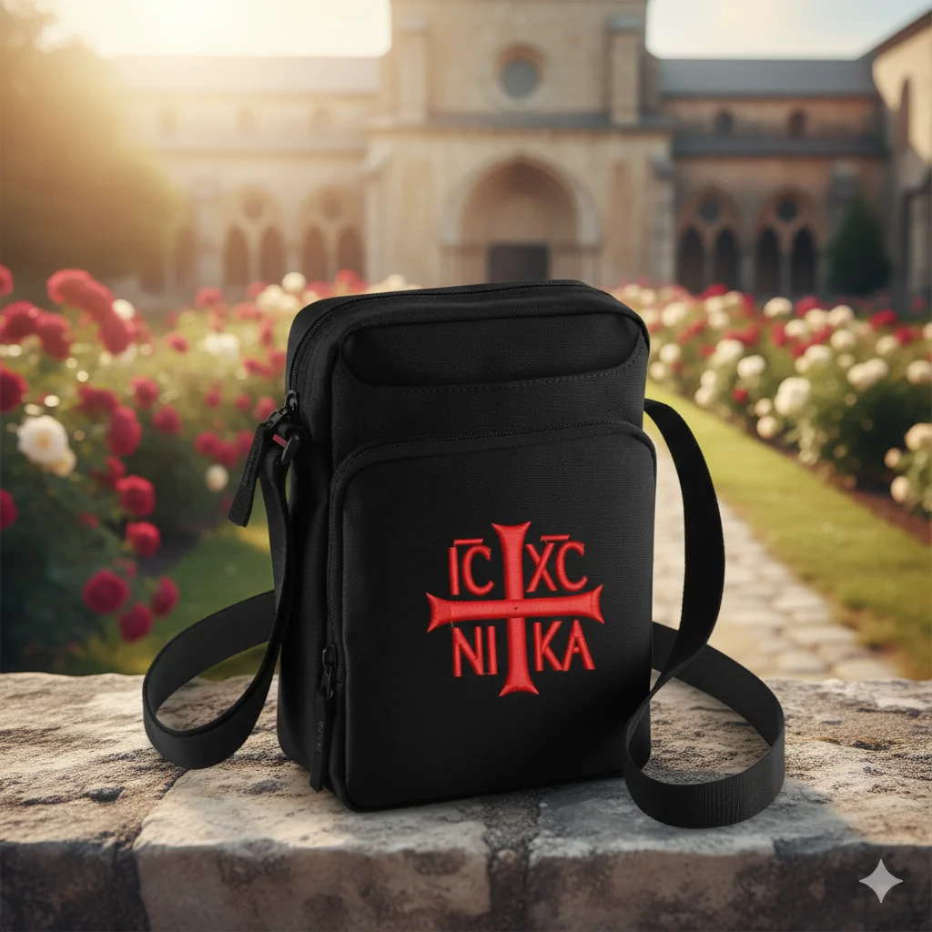 Borseta Sacral Pelerinaj, Brodata Ortodox Religios cu Sfanta Cruce IC XC NI KA