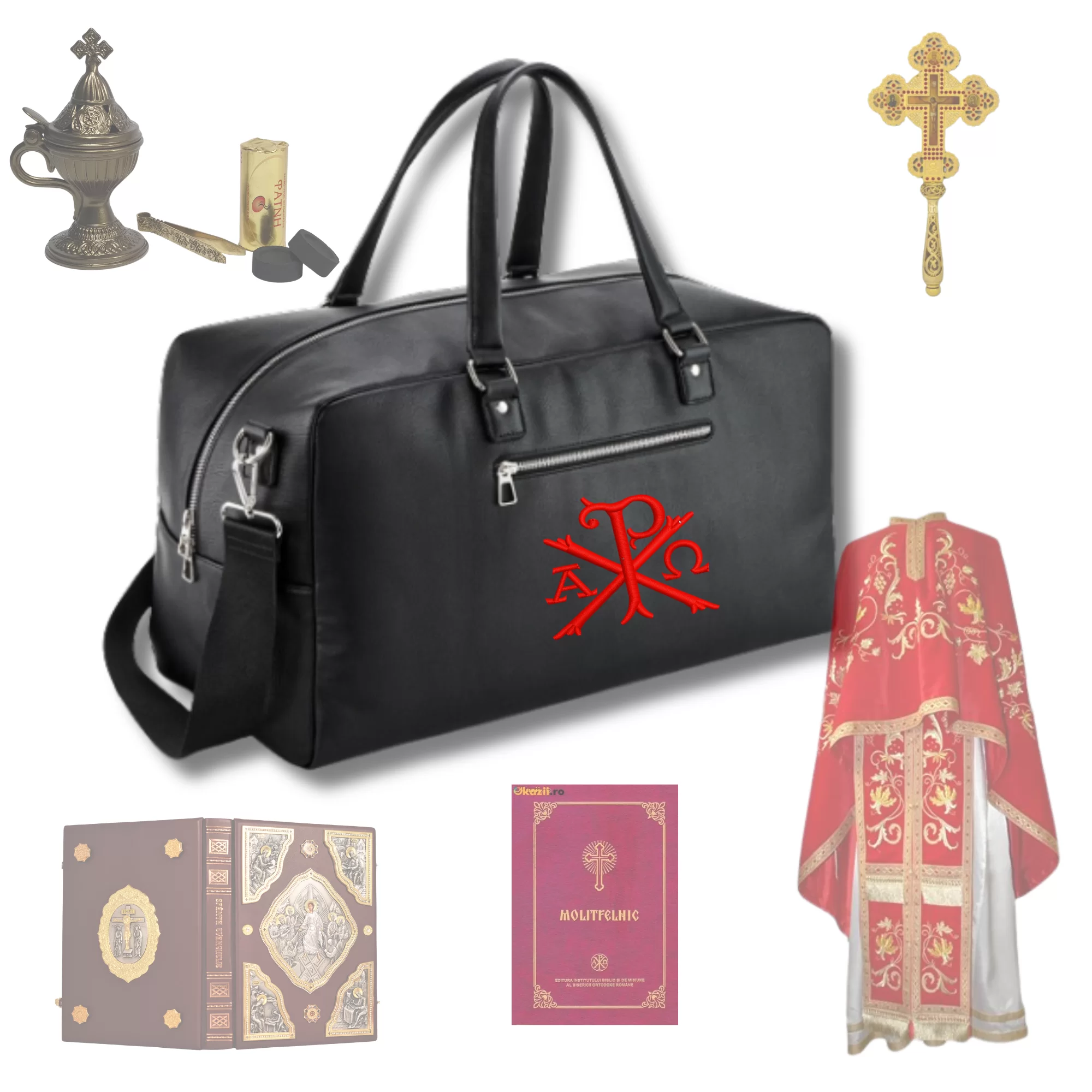 Geantă Sacral Brodată Ortodox Religios cu Semnul Alfa si Omega -Preoti- Vesminte-Obiecte