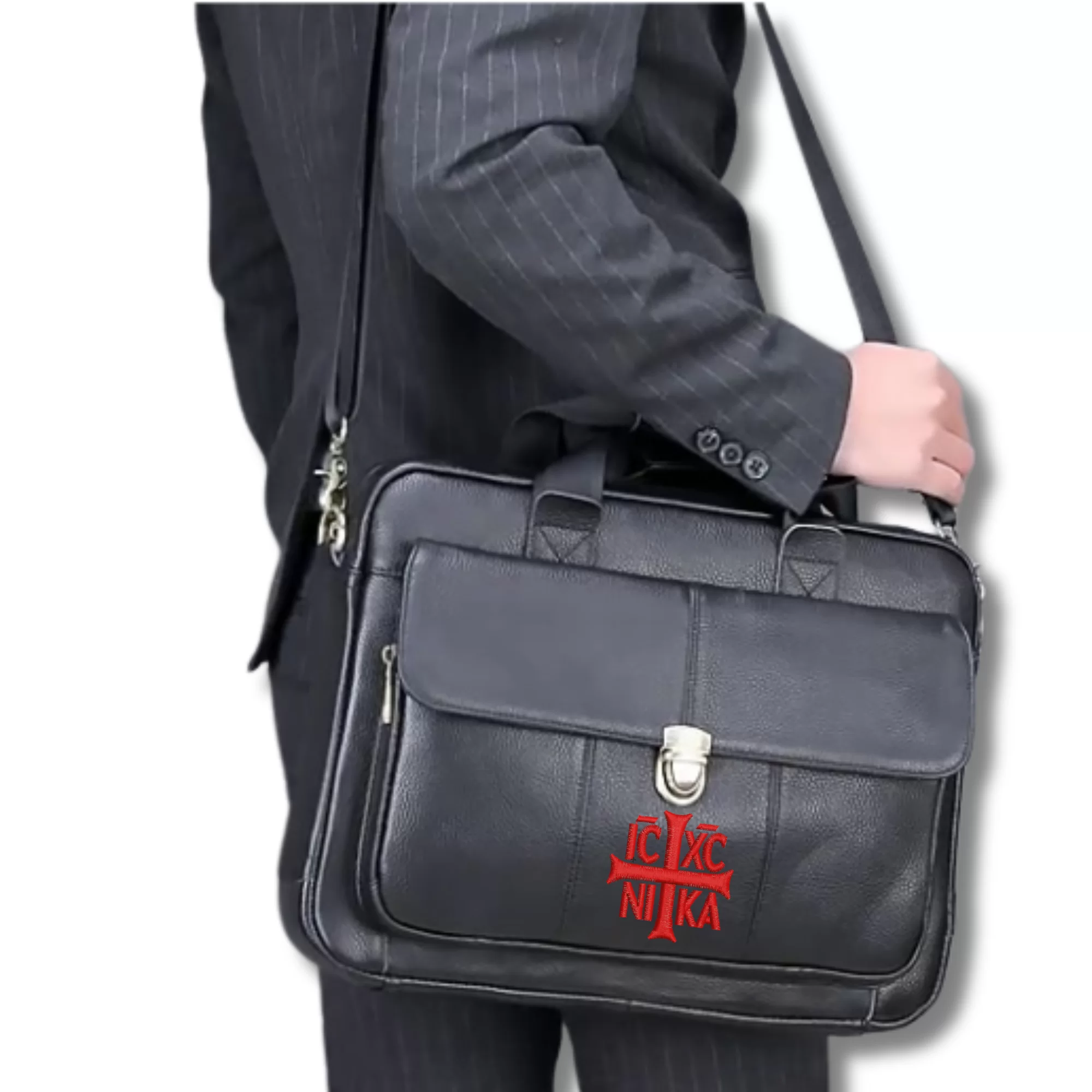 Servieta Sacral Piele Naturala Brodata Ortodox Religios IC XC NI KA