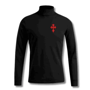 Helanca Maleta cu guler Sacral 100% Bumbac Ringspun, Brodata Ortodox Religios cu semnul Sfintei Cruci Floral