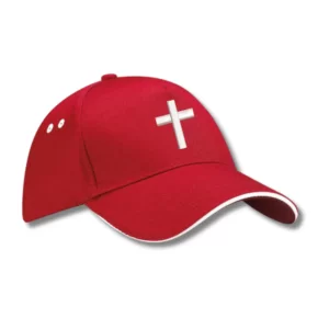 Sapca SACRAL Brodata Ortodox Religioasa cu Sfanta Cruce, IC XC NI KA, Rosu, din Bumbac Premium