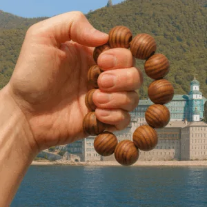 Metanier Sacral 12 Bile Lemn Natur, Rugaciunea Inimii , 2 cm diametru