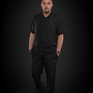 Compleu Sacral Cămașă si Pantalon din Țesătura tip In - Negru -