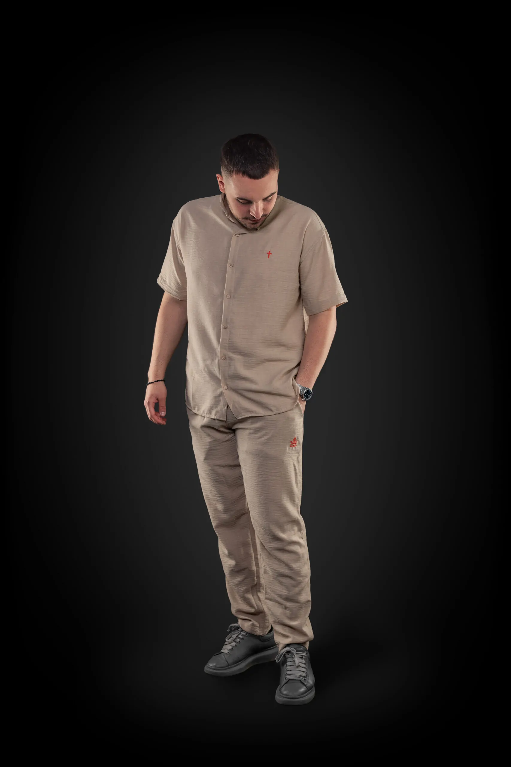 Compleu Sacral Cămașă si Pantalon Țesătura tip In - Bej -