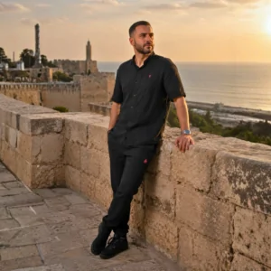 Compleu Sacral Cămașă si Pantalon din Țesătura tip In - Negru -
