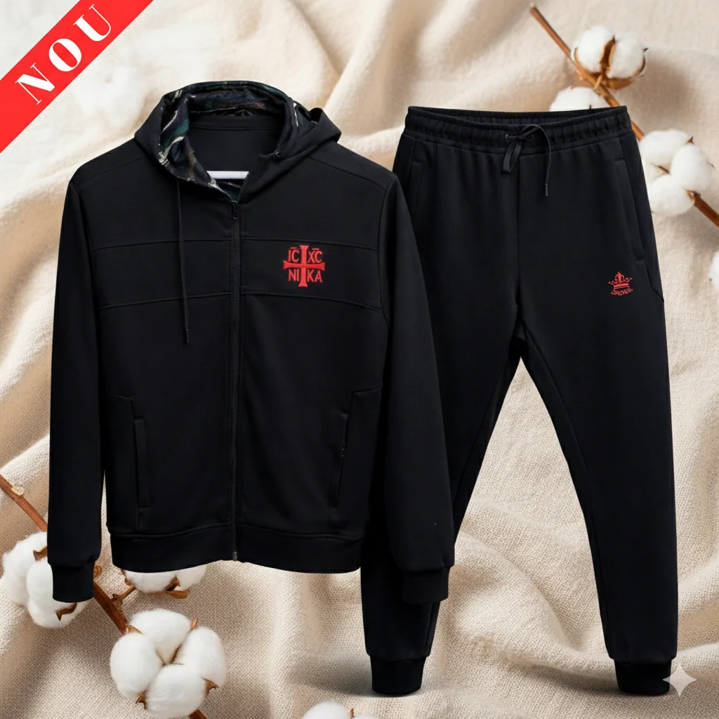 Trening Sacral Premium King - Bumbac - Interior Imprimat- Monograma Iisus Hristos