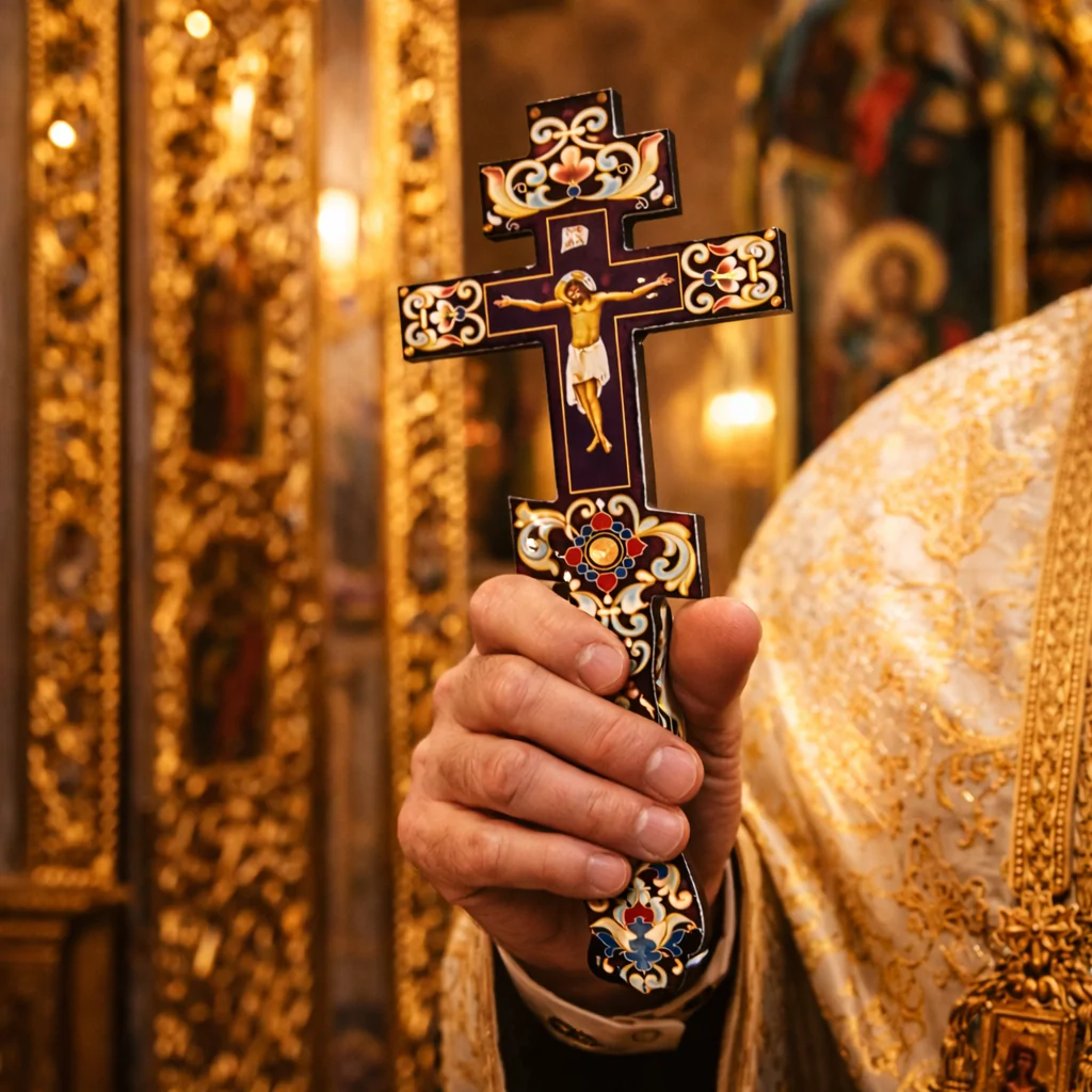 Cruce Binecuvantare din lemn - Model Floral - 30 cm