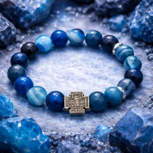 Brățară Ochi de Tigru – Piatră Semiprețioasă Naturală cu Cruce Ortodoxă | Metanier de Rugăciune